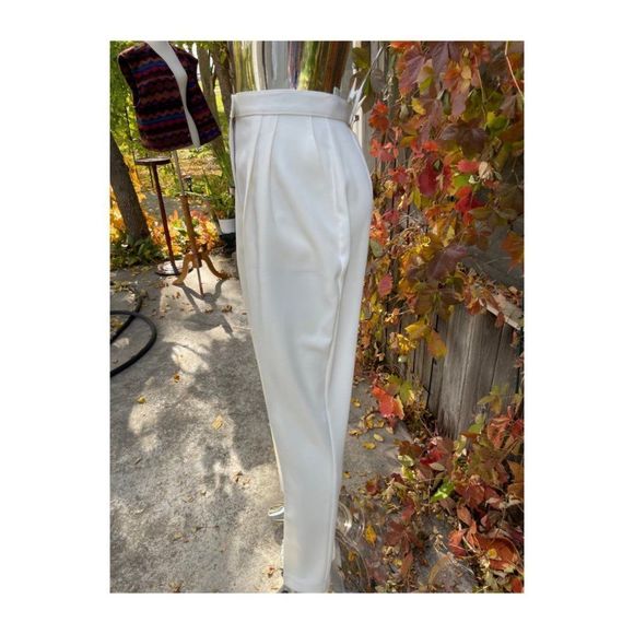 Vintage 90s Ivory Trousers High Waist Pants Pleat Front Minimalist Coastal Sz 18 - Picture 3 of 8